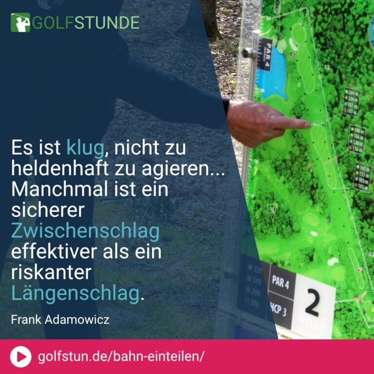 🗺️ Warum manche Golfer besser auf schwierigen Bahnen agieren: Bahnlesen und strategisches Planen.
🗺️ Bahnlesen: Verstehen der Gestaltung und Herausforderungen einer Golfbahn, ähnlich wie beim Grünlesen.
🗺️️‍♂️ Strategische Planung: Anpassung des Spiels an das eigene Handicap und die Besonderheiten der Bahn.
🗺️ Überlegter Einsatz von Schlägen: Für Golfer mit höherem Handicap ist es oft besser, kürzere, sichere Schläge zu bevorzugen.
🗺️ Umgang mit Hindernissen: Bewusste Entscheidungen treffen, um Hindernisse zu umgehen, statt riskante Längenschläge zu wagen.
🗺️ Kluge Nutzung der Schläge: Bei schwierigen Löchern lieber mehr Schläge für die Distanz einplanen.
🗺️️ Kursverständnis: Jede Bahn hat ihre Eigenheiten, die es zu studieren und zu respektieren gilt.
🗺️ Spielintelligenz: Golf erfordert nicht nur Technik und Kraft, sondern auch strategisches Denken und Anpassungsfähigkeit.