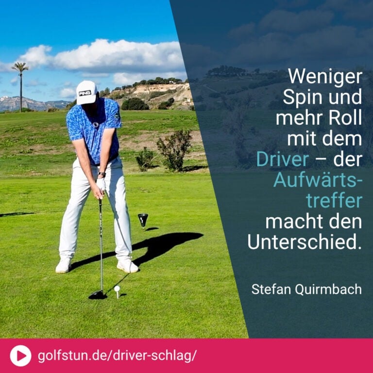 🏌️‍♂️ Mehr Länge gibt’s nur mit Aufwärtstreffer – nicht flach schlagen!
💡 Tee so hoch, dass der Ball halb über der Krone liegt.
💡 Lockerer Schwung, voll rotieren, nach oben durchziehen.
💡 Übung: Zweites Tee 30 cm vorn – nur Ball treffen!
