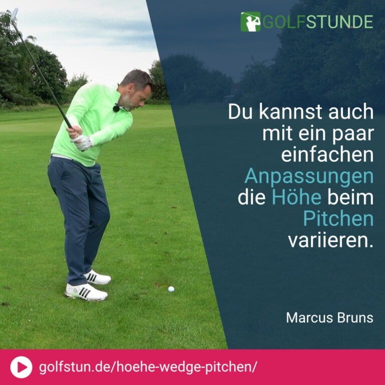 🎯 Präzise Pitch-Schläge sind entscheidend, um den Ball nah an die Fahne zu bringen.
➡️ Normale Höhe: Ball mittig, neutral schwingen.
⬇️ Flacher Ballflug: Ball weiter hinten, flach schwingen.
⬆️ Hoher Ballflug: Ball weiter vorne, höher schwingen.