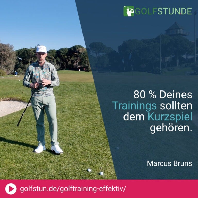 ⛳ Effektiver trainieren, besser scoren!
💡 Wenig Zeit? Setze auf Kurzspiel – hier sparst Du die meisten Schläge!
💡 80/20-Regel: 80 % Kurzspiel (Putten, Chippen, Pitchen), 20 % lange Schläge.
💡 Spielnah trainieren! Nicht nur aus perfekten Lagen üben.